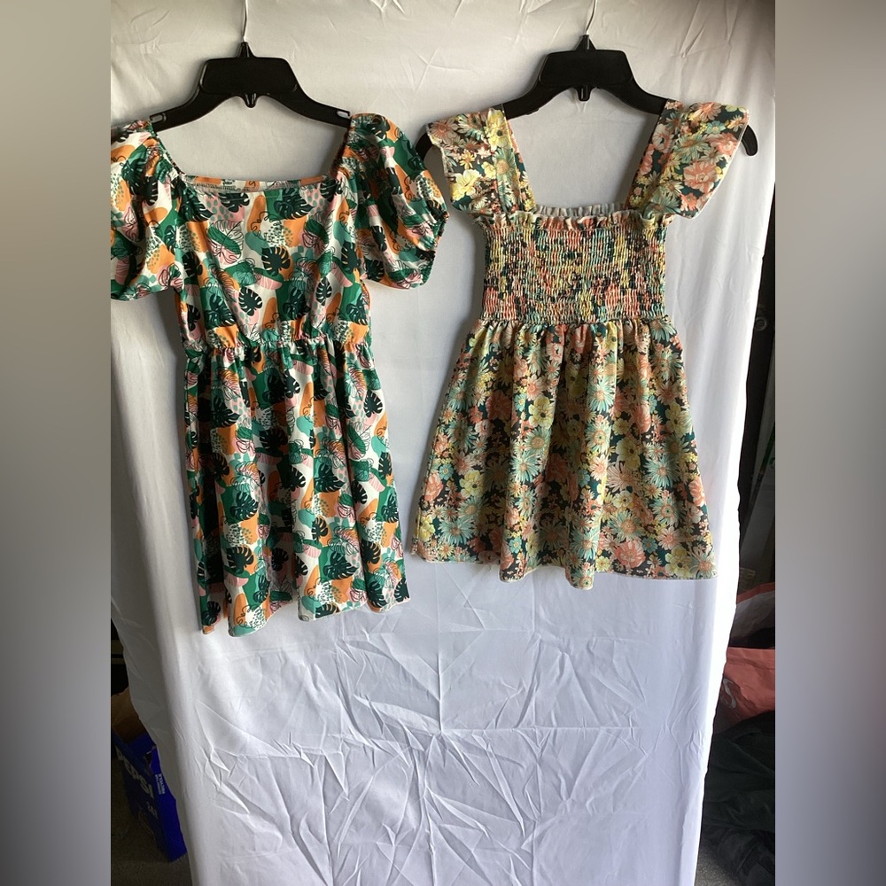 SHEIN Girls Green Floral & Leaf Print Casual Dresses